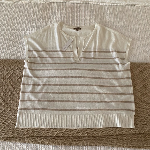 Lilla P stripe split neck tunic sweater - M/L - NWT - color: Linen Stripe - Picture 3 of 10